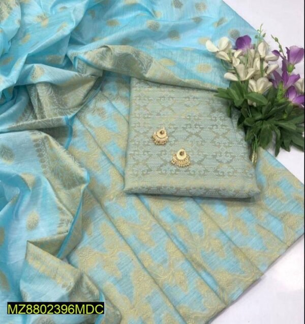 3 Pcs Women's Unstitched Organza Jacquard Suit