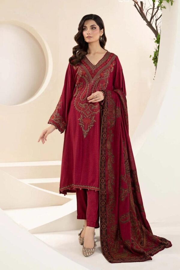 3 Pcs Women's Unstitched Dhanak Embroidered Suit