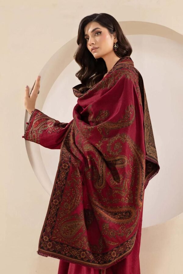 3 Pcs Women's Unstitched Dhanak Embroidered Suit - Image 2