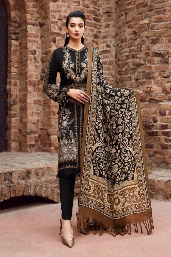 3 Pcs Women's Unstitched Dhanak Embroidered Suit