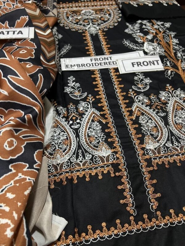 3 Pcs Women's Unstitched Dhanak Embroidered Suit - Image 4