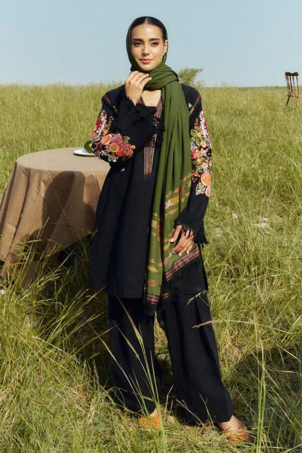 3 Pcs Women's Unstitched Dhanak Embroidered Suit