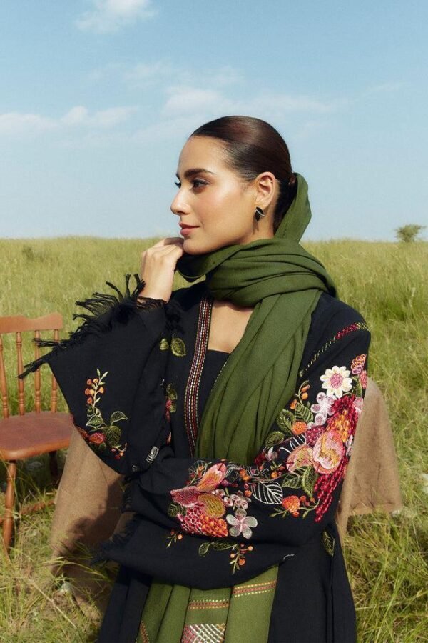 3 Pcs Women's Unstitched Dhanak Embroidered Suit - Image 3