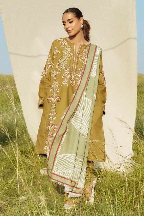 3 Pcs Women's Unstitched Dhanak Embroidered Suit
